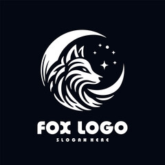 Logo design of black and white fox silhouette animal mascot logo template vector illustration