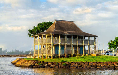 Tropical house at Haleiwa Boat Harbor on Oahu island - Hawaii, United States