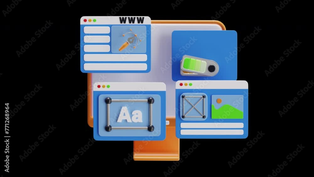 Poster 3d animation of designing user friendly websites | alpha channel