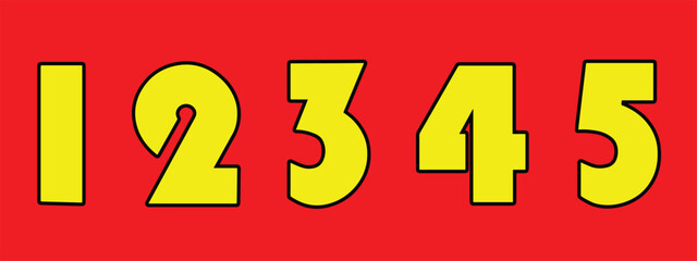 Design a set of numbers 1-5 in a simple style, bright colors, suitable for design work. or publication