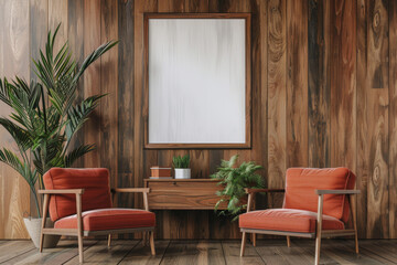 Office design Mid century armchair with a desk near paneling wall in Mindful Living.