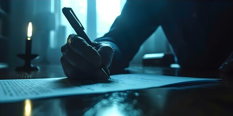 Signing a contract seals an agreement solidifying obligations and responsibilities in a pivotal moment of business dealings. Concept Business contracts, Legal agreements