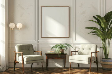 Office design Scandinavian Office armchair with a desk near paneling wall in Zen Spaces. - obrazy, fototapety, plakaty