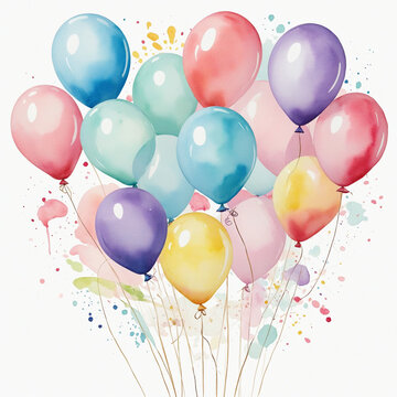 a whimsical wedding balloon arrangement in watercolor style isolated on a transparent background colorful background