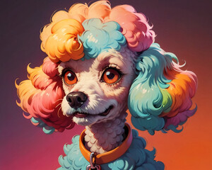 a poodle with colorful colors. Generative AI
