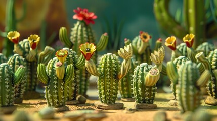 Two groups of cacti facing each other in a mariachi singing competition. Cinco de Mayo