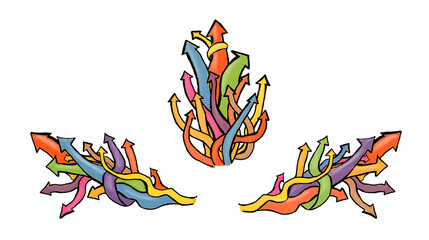 Hand-drawn colorful arrows pointing in various directions against a white background, symbolizing options, diversity, or pathways
