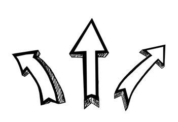 Three doodle-style arrow illustrations isolated on a white background, conveying a concept of direction or navigation - 771272786