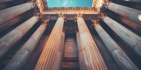 A Photo of a Courthouse Representing Justice, Rule of Law, Legal Rights, Equality, and the Legal System in Action. Concept Justice System, Rule of Law, Legal Rights, Legal Equality - obrazy, fototapety, plakaty