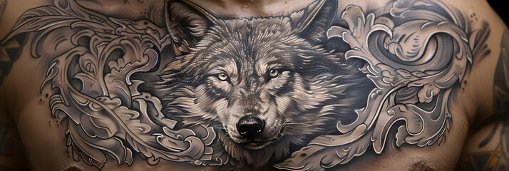 Fusion of Culture and Modernity in Monochromatic Wolf-Inspired KB Tattoo Design
