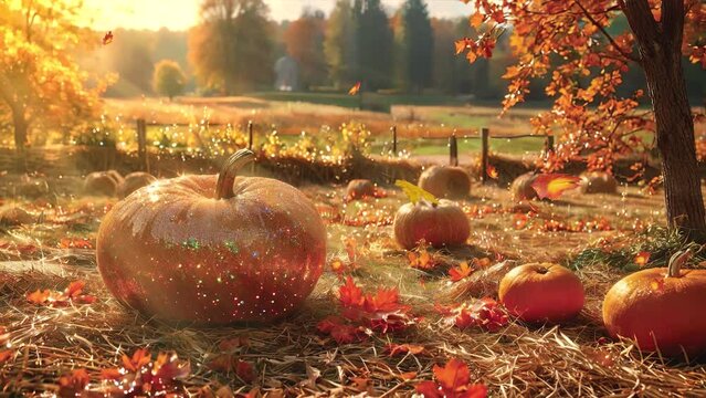 pumpkin plantation autumn season 4k looping video