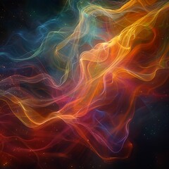 Celestial Tunes, ethereal melodies, cosmic waves, surreal symphony in a dreamy space, abstract art merging sound and vision, blend of colors and quivers, warm hues, transcending aura