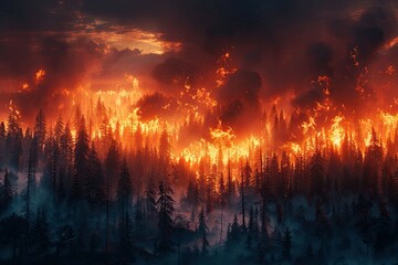 Forest fire in the forest. The concept of natural disaster - obrazy, fototapety, plakaty