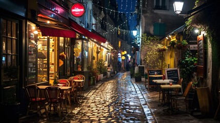 Fototapeta premium Nighttime dining options in the Parisian Latin district.