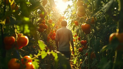person with tomatoes in the field