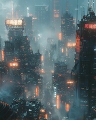 Futuristic Cityscape, Dynamic Architecture, Futurism concept, Blending urbanism and technology in a cyberpunk metropolis 3D Render, Silhouette lighting, HDR - obrazy, fototapety, plakaty