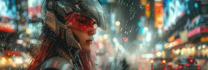 Justice Warrior, in shining armor, fighting for equality in a futuristic cityscape - obrazy, fototapety, plakaty