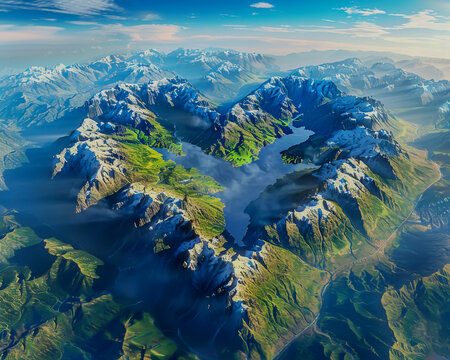 Planet Earth in the shape of a heart on the background of mountains