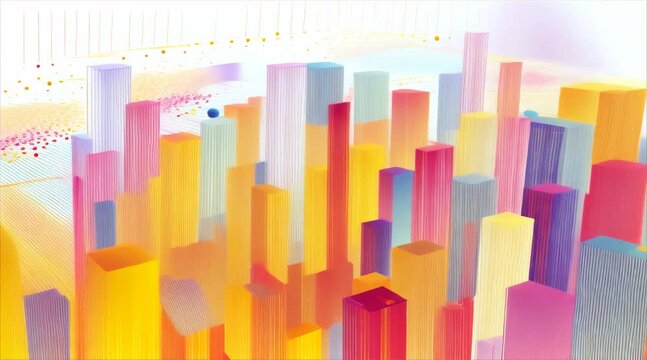 An intricate 3D representation of data analytics and statistics with vibrant, colorful bars and scatter plots.
