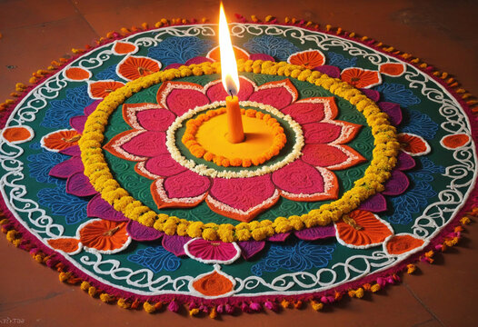 Details of decorated rangoli for diwali festival celebration colorful background