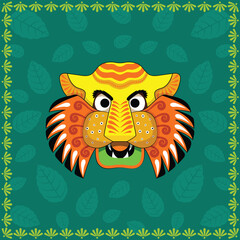 Happy Bengali New Year, Pohela Boishakh, Suvo Noboborsho, Bengali Traditional folk Design. Colorful Background, Mask of Tiger Owl. Illustration Of Pohela Boishakh. wishing for a Bengali New Year.