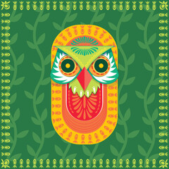 Happy Bengali New Year, Pohela Boishakh, Suvo Noboborsho, Bengali Traditional folk Design. Colorful Background, Mask of Tiger Owl. Illustration Of Pohela Boishakh. wishing for a Bengali New Year.