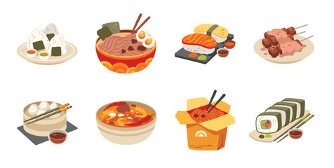 Asian foods vector set. Asian cuisine flat illustration
