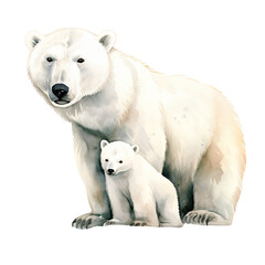 AI-generated watercolor Polar Bear and baby clip art illustration. Isolated elements on a white background.	