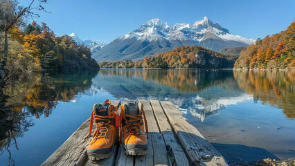 Hike to the lake Cerro Torre in autumn, Switzerland