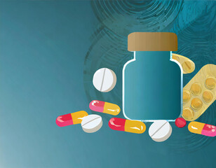 Innovative Healthcare Banner Professional Design Featuring Pills Tablets and Spacious Copyspace