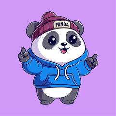 Cute panda wearing a blue hoodie