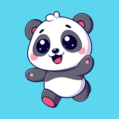 Cute panda is running and waving