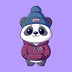 Cute panda wearing a maroon hoodie