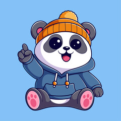 Cute panda wearing a hoodie and beanie
