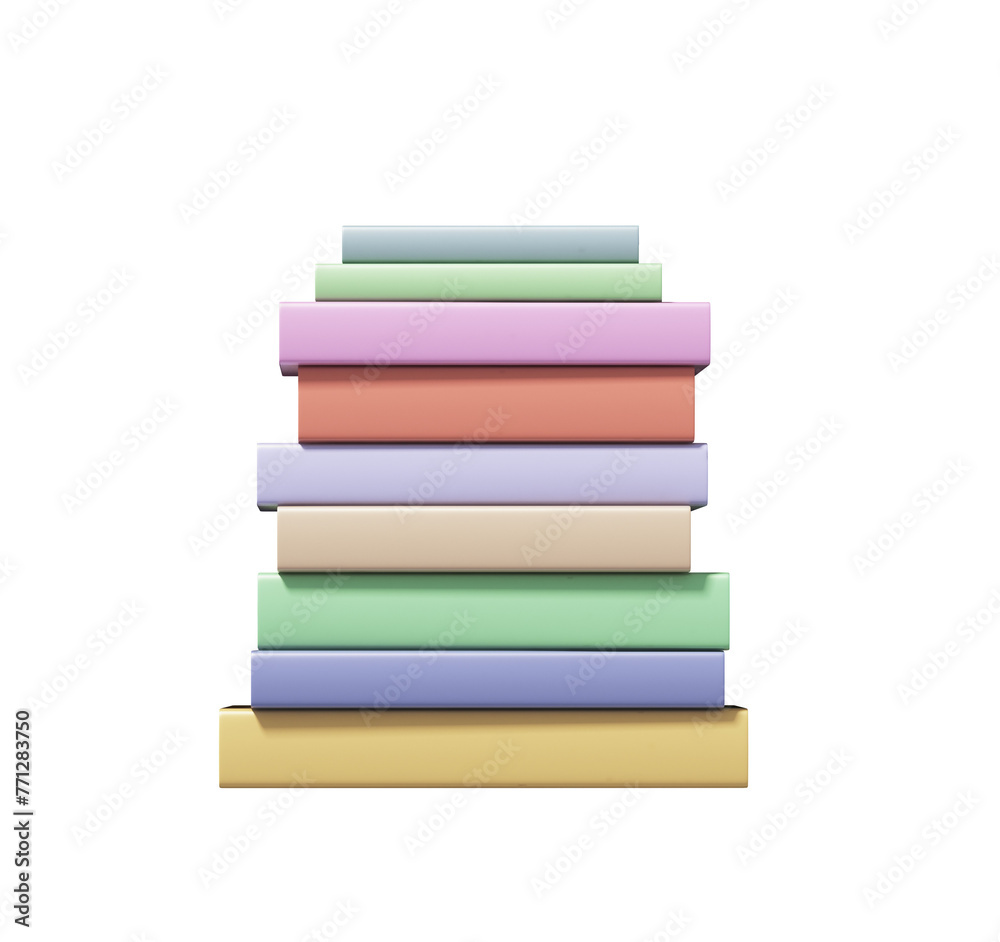 Poster A stack of colorful books arranged in a gradient isolated on a white background, depicting an organized layout concept