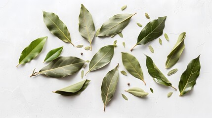Assorted Fresh Bay Leaves on a White Background