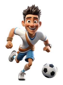 3d design of football player cartoon character isolated on transparent background, ai generative