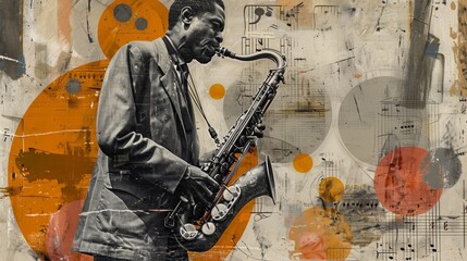 Fototapeta na wymiar Saxophone Virtuoso: A Fusion of Jazz Music and Abstract Artistic Expression