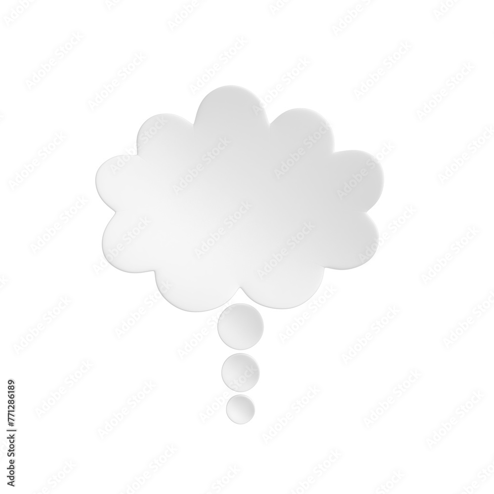 Poster a white thought bubble icon on a clean white background, representing the concept of thinking or ide
