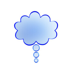 A stylized blue thought bubble element isolated on a white background, representing the concept of thinking or idea generation
