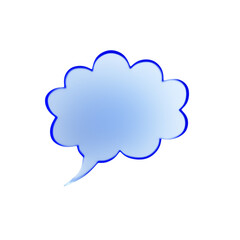 A blue speech bubble graphic element on a white background, implying communication or conversation concept