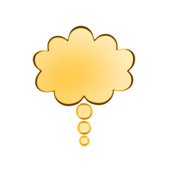 A glossy yellow speech bubble graphic on an isolated white background, representing communication or thinking in a creative concept