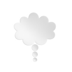 A white thought bubble icon on a clean white background, representing the concept of thinking or idea generation