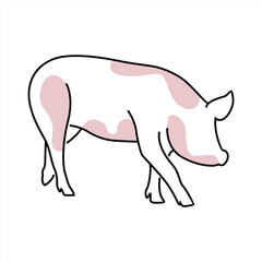 Pig Simple White Pink Fun Cartoon Doodle Line Clip Art