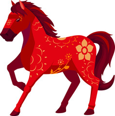 Year of The Horse Chinese Zodiac Symbol with Ornamental Patterns Character Design. Happy Chinese New Year