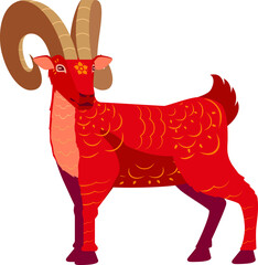 Year of The Goat Chinese Zodiac Symbol with Ornamental Patterns Character Design. Happy Chinese New Year