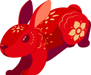Year of The Rabbit Chinese Zodiac Symbol with Ornamental Patterns Character Design. Happy Chinese New Year