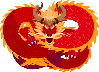Year of The Dragon Chinese Zodiac Symbol with Ornamental Patterns Character Design. Happy Chinese New Year