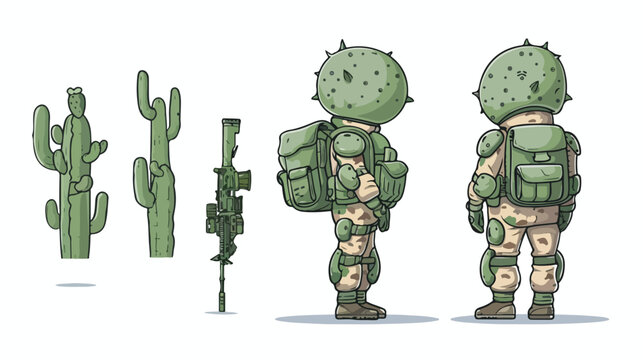 Character cartoon of cactus as a special force  chara