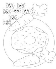 Food And Snacks Coloring Book Page For Kids